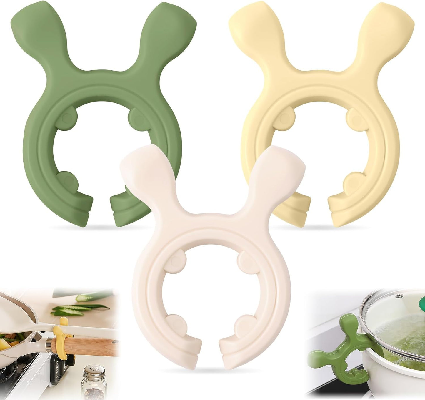 Multifunction Silicone Pot Handle Spatula Rack,Non-Slip Spoon Holder Stove Organizer Kitchen Gadgets,Silicone Spoon Spatulas Rest,Utensil Anti Scalding Pot Clip for Cooking Accessories(3PCS)