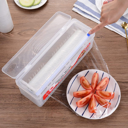 Plastic Wrap Dispenser with Cutter -Cling Wrap Dispenser with Slide Cutter for Food Film, Tin Foil, Aluminum Foil, Baking Paper (Plastic Wrap Dispenser + 12'' x 492' BPA Free Film)