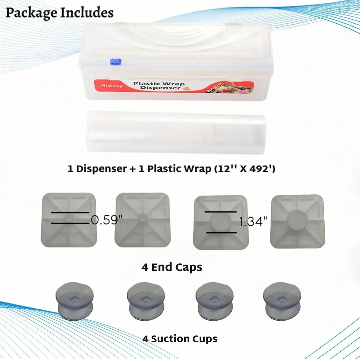 Plastic Wrap Dispenser with Cutter -Cling Wrap Dispenser with Slide Cutter for Food Film, Tin Foil, Aluminum Foil, Baking Paper (Plastic Wrap Dispenser + 12'' x 492' BPA Free Film)