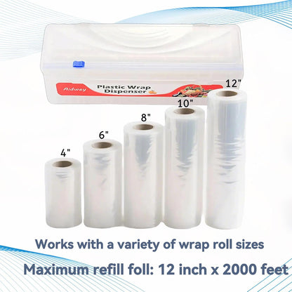 Plastic Wrap Dispenser with Cutter -Cling Wrap Dispenser with Slide Cutter for Food Film, Tin Foil, Aluminum Foil, Baking Paper (Plastic Wrap Dispenser + 12'' x 492' BPA Free Film)