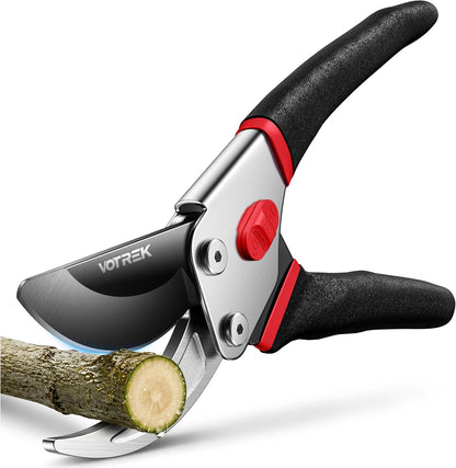VOTREK® 8.5" Bypass Pruning Shears, Jam-Proof Spring Clippers for branches | Sharp & Anti-Rust SK5 Blade, Ergonomic Non-Slip Grip for Weak Hands, Garden Pruner for Rose, Bonsai, Heavy Duty Tree Trimming