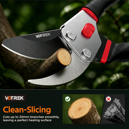 VOTREK® 8.5" Bypass Pruning Shears, Jam-Proof Spring Clippers for branches | Sharp & Anti-Rust SK5 Blade, Ergonomic Non-Slip Grip for Weak Hands, Garden Pruner for Rose, Bonsai, Heavy Duty Tree Trimming