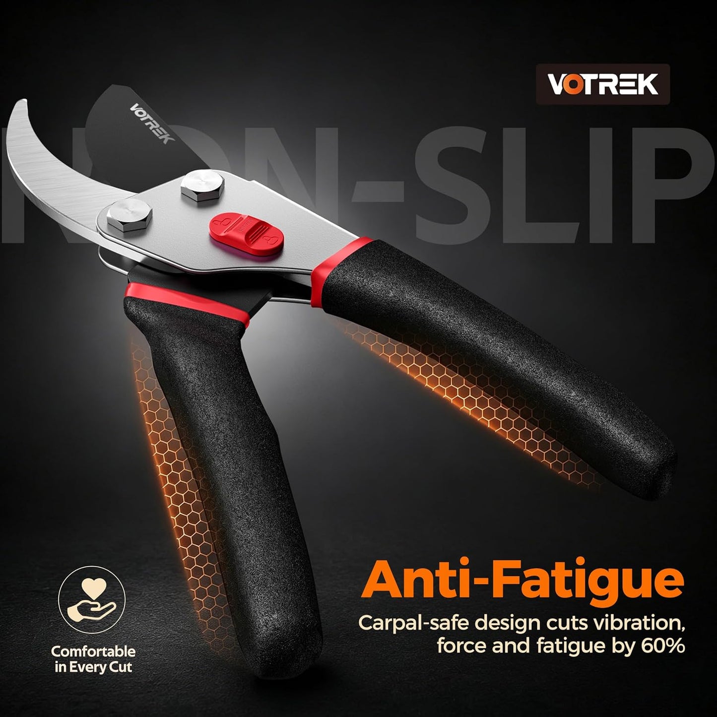 VOTREK® 8.5" Bypass Pruning Shears, Jam-Proof Spring Clippers for branches | Sharp & Anti-Rust SK5 Blade, Ergonomic Non-Slip Grip for Weak Hands, Garden Pruner for Rose, Bonsai, Heavy Duty Tree Trimming