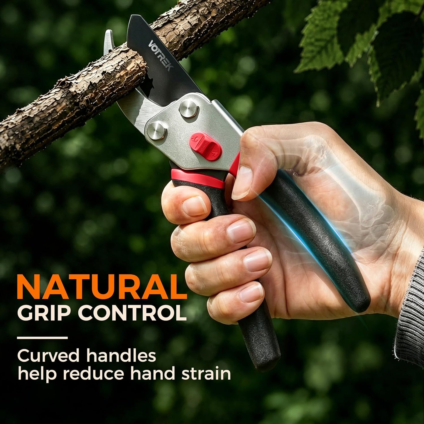 VOTREK® 8.5" Bypass Pruning Shears, Jam-Proof Spring Clippers for branches | Sharp & Anti-Rust SK5 Blade, Ergonomic Non-Slip Grip for Weak Hands, Garden Pruner for Rose, Bonsai, Heavy Duty Tree Trimming