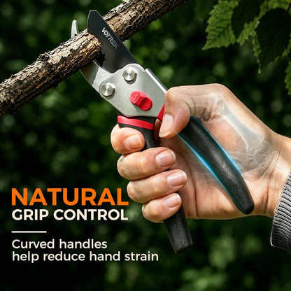 VOTREK® 8.5" Bypass Pruning Shears, Jam-Proof Spring Clippers for branches | Sharp & Anti-Rust SK5 Blade, Ergonomic Non-Slip Grip for Weak Hands, Garden Pruner for Rose, Bonsai, Heavy Duty Tree Trimming