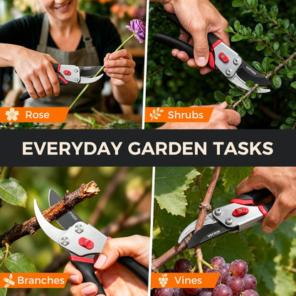 VOTREK® 8.5" Bypass Pruning Shears, Jam-Proof Spring Clippers for branches | Sharp & Anti-Rust SK5 Blade, Ergonomic Non-Slip Grip for Weak Hands, Garden Pruner for Rose, Bonsai, Heavy Duty Tree Trimming