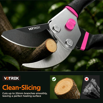VOTREK® 8.5" Bypass Pruning Shears, Jam-Proof Spring Clippers for branches | Sharp & Anti-Rust SK5 Blade, Ergonomic Non-Slip Grip for Weak Hands, Garden Pruner for Rose, Bonsai, Heavy Duty Tree Trimming