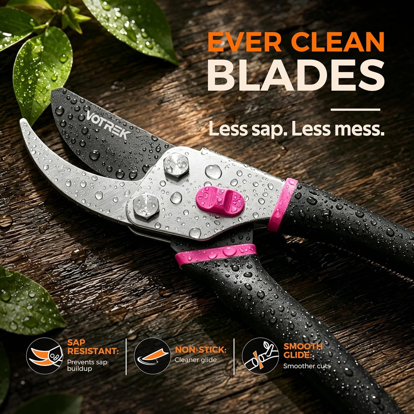 VOTREK® 8.5" Bypass Pruning Shears, Jam-Proof Spring Clippers for branches | Sharp & Anti-Rust SK5 Blade, Ergonomic Non-Slip Grip for Weak Hands, Garden Pruner for Rose, Bonsai, Heavy Duty Tree Trimming