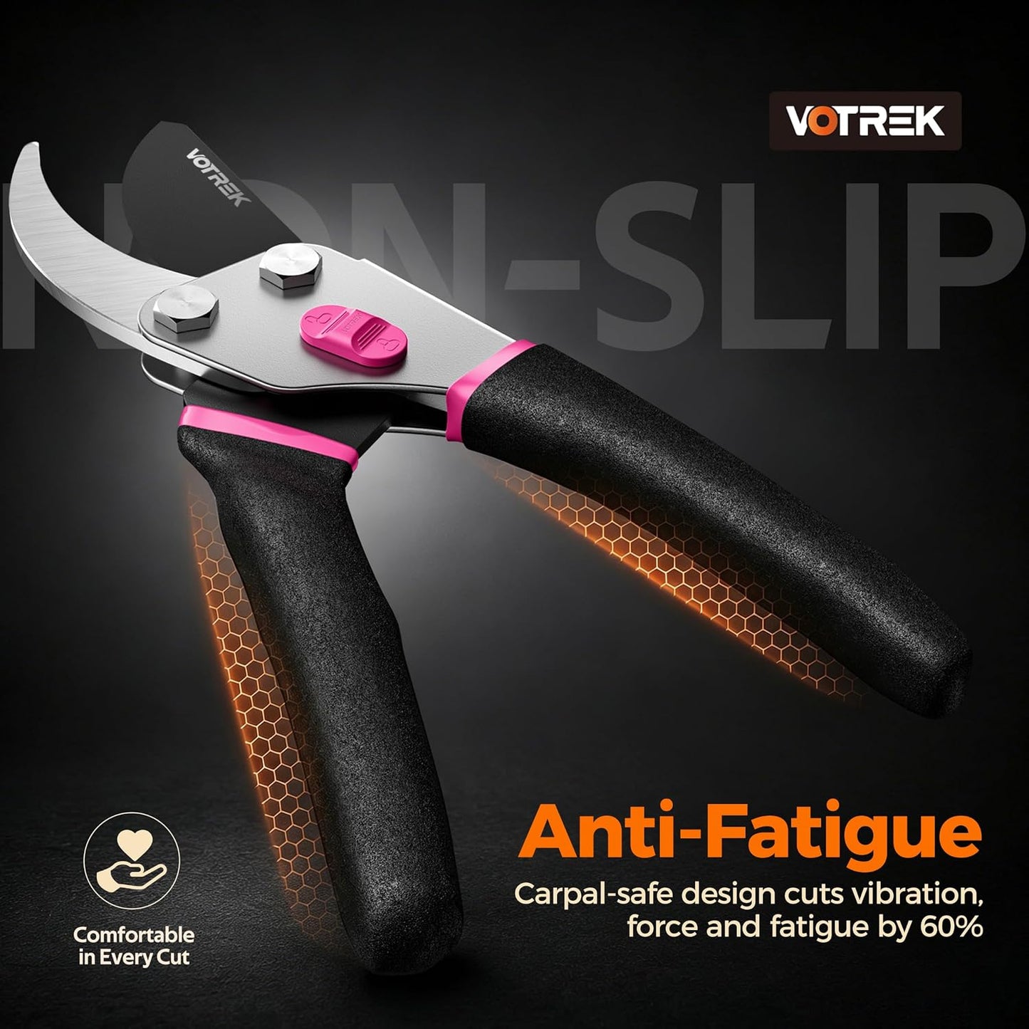 VOTREK® 8.5" Bypass Pruning Shears, Jam-Proof Spring Clippers for branches | Sharp & Anti-Rust SK5 Blade, Ergonomic Non-Slip Grip for Weak Hands, Garden Pruner for Rose, Bonsai, Heavy Duty Tree Trimming