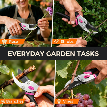 VOTREK® 8.5" Bypass Pruning Shears, Jam-Proof Spring Clippers for branches | Sharp & Anti-Rust SK5 Blade, Ergonomic Non-Slip Grip for Weak Hands, Garden Pruner for Rose, Bonsai, Heavy Duty Tree Trimming
