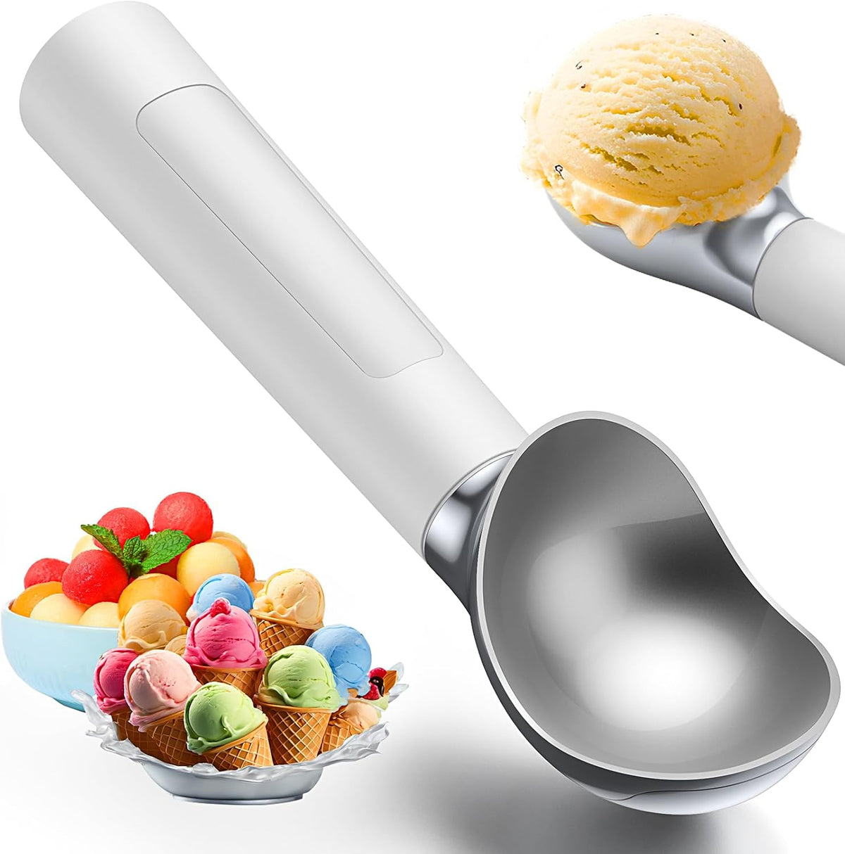 Heated Ice Cream Scoop - Rechargeable Electric Scooper for Hard Frozen Ice Cream, 158°F Fast Heating, LED Display, Food-Grade IP67 Waterproof, Cordless for Seniors & Kids