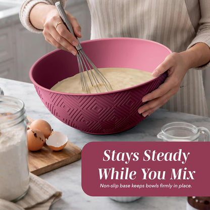 Mixing Bowls with Lids - 12 Piece Plastic Nesting Bowls Set includes 6 Prep Bowls and 6 Lids, Microwave Safe Mixing Bowl Set, Black Embossed - Colors A