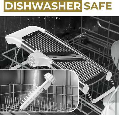 Gramercy Adjustable Mandoline Food Slicer, Mandoline Slicer for Kitchen, Mandolin, Potato, Tomato, Carrot, Vegetable, Fruit and Onion Cutter, Stainless Steel, INCLUDING Cut-Resistant Glove, Black Lite