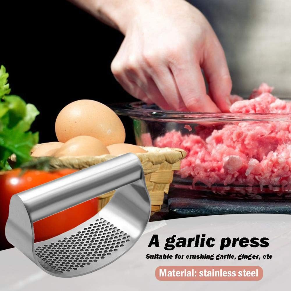 Garlic Press Rocker Stainless Steel, Fruit Crusher with Comfortable Handle Porous Surface, Easy Use & Clean, Vegetable Squeezer Kitchen Tool