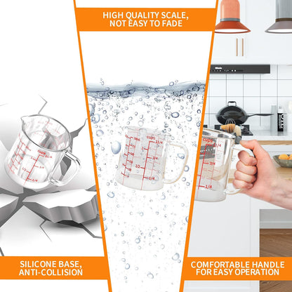 Glass Measuring Cup, 1 1/4-Cup/300 ML Liquid Measuring Cups, Measuring Cup With Handle and V-Shaped Spout, Glass Beaker with Three Scales (OZ, Cup, ML), Dishwasher/Freezer/Microwave Safe