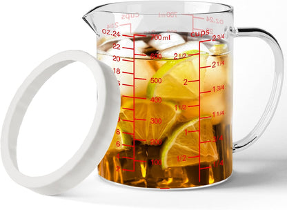 Glass Measuring Cup, 1 1/4-Cup/300 ML Liquid Measuring Cups, Measuring Cup With Handle and V-Shaped Spout, Glass Beaker with Three Scales (OZ, Cup, ML), Dishwasher/Freezer/Microwave Safe