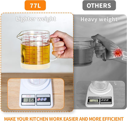 Glass Measuring Cup, 1 1/4-Cup/300 ML Liquid Measuring Cups, Measuring Cup With Handle and V-Shaped Spout, Glass Beaker with Three Scales (OZ, Cup, ML), Dishwasher/Freezer/Microwave Safe