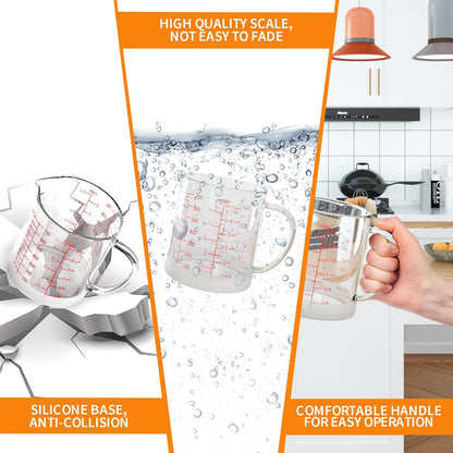 Glass Measuring Cup, 1 1/4-Cup/300 ML Liquid Measuring Cups, Measuring Cup With Handle and V-Shaped Spout, Glass Beaker with Three Scales (OZ, Cup, ML), Dishwasher/Freezer/Microwave Safe