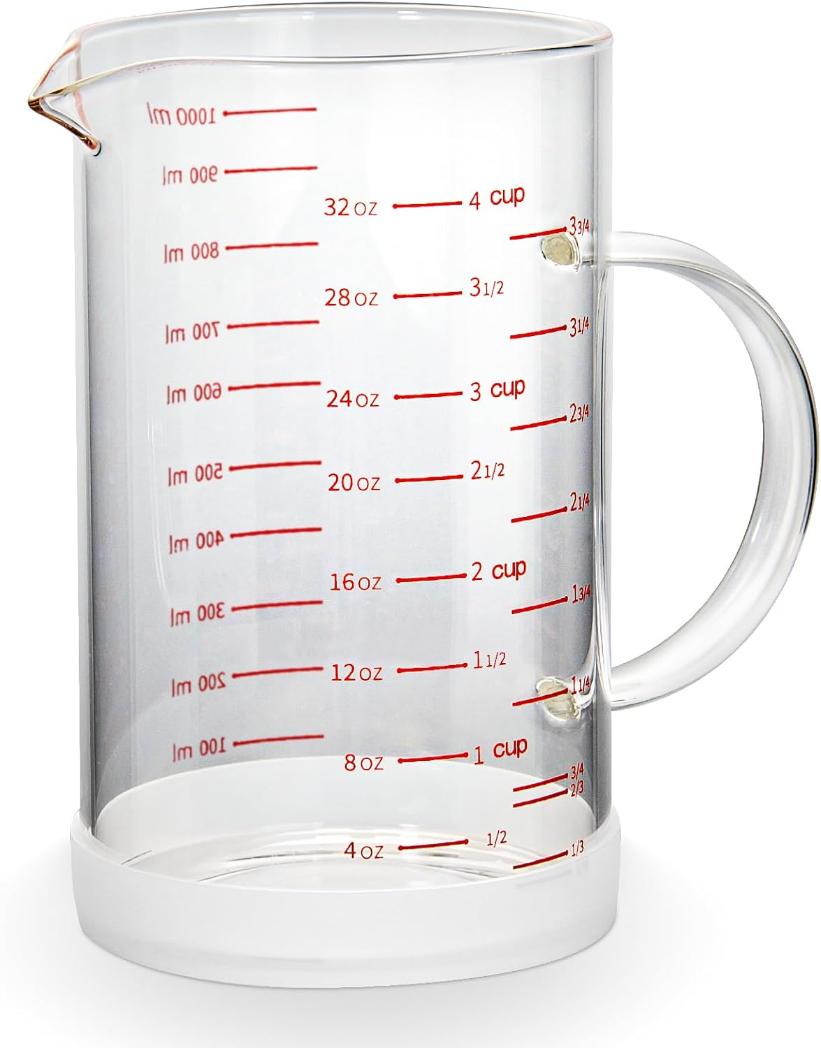 Glass Measuring Cup, 1 1/4-Cup/300 ML Liquid Measuring Cups, Measuring Cup With Handle and V-Shaped Spout, Glass Beaker with Three Scales (OZ, Cup, ML), Dishwasher/Freezer/Microwave Safe