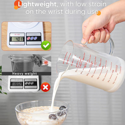 Glass Measuring Cup, 1 1/4-Cup/300 ML Liquid Measuring Cups, Measuring Cup With Handle and V-Shaped Spout, Glass Beaker with Three Scales (OZ, Cup, ML), Dishwasher/Freezer/Microwave Safe