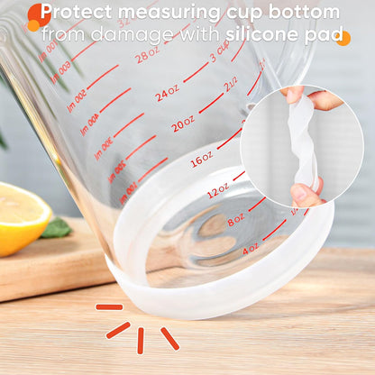 Glass Measuring Cup, 1 1/4-Cup/300 ML Liquid Measuring Cups, Measuring Cup With Handle and V-Shaped Spout, Glass Beaker with Three Scales (OZ, Cup, ML), Dishwasher/Freezer/Microwave Safe