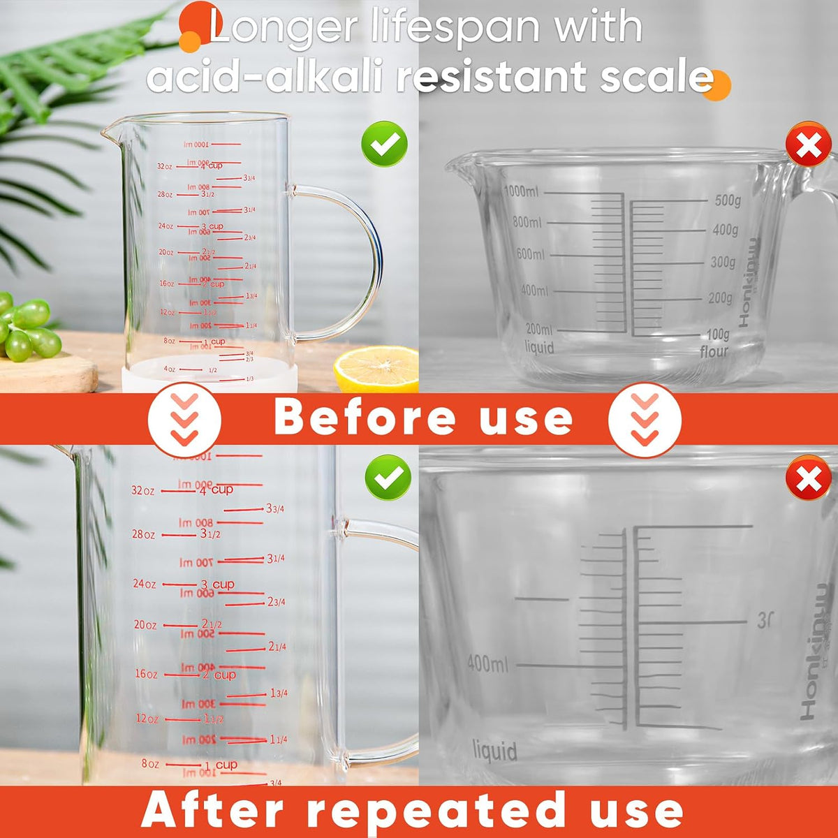 Glass Measuring Cup, 1 1/4-Cup/300 ML Liquid Measuring Cups, Measuring Cup With Handle and V-Shaped Spout, Glass Beaker with Three Scales (OZ, Cup, ML), Dishwasher/Freezer/Microwave Safe