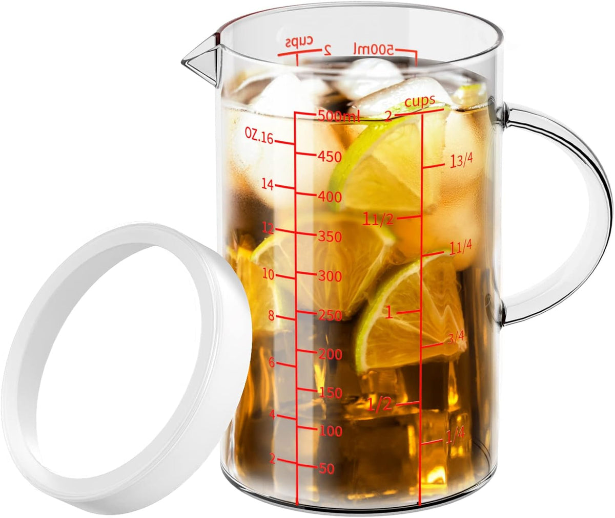 Glass Measuring Cup, 1 1/4-Cup/300 ML Liquid Measuring Cups, Measuring Cup With Handle and V-Shaped Spout, Glass Beaker with Three Scales (OZ, Cup, ML), Dishwasher/Freezer/Microwave Safe