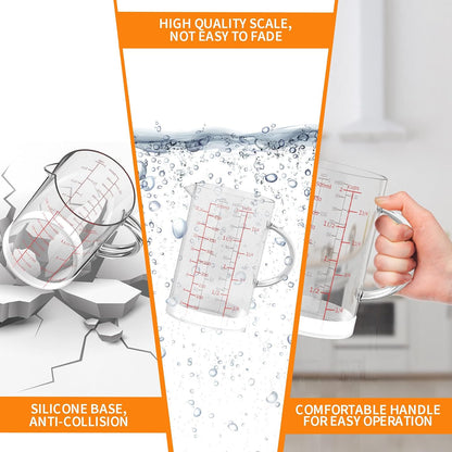 Glass Measuring Cup, 1 1/4-Cup/300 ML Liquid Measuring Cups, Measuring Cup With Handle and V-Shaped Spout, Glass Beaker with Three Scales (OZ, Cup, ML), Dishwasher/Freezer/Microwave Safe