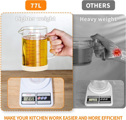 Glass Measuring Cup, 1 1/4-Cup/300 ML Liquid Measuring Cups, Measuring Cup With Handle and V-Shaped Spout, Glass Beaker with Three Scales (OZ, Cup, ML), Dishwasher/Freezer/Microwave Safe