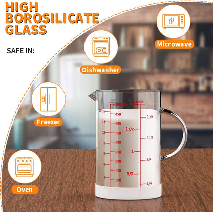 Glass Measuring Cup, 1 1/4-Cup/300 ML Liquid Measuring Cups, Measuring Cup With Handle and V-Shaped Spout, Glass Beaker with Three Scales (OZ, Cup, ML), Dishwasher/Freezer/Microwave Safe