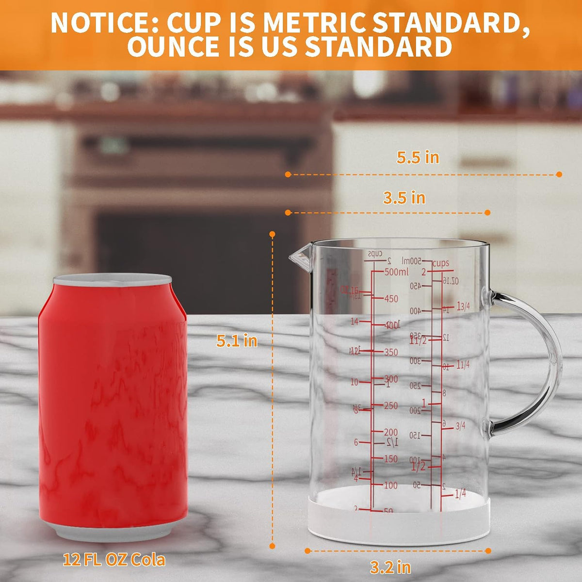 Glass Measuring Cup, 1 1/4-Cup/300 ML Liquid Measuring Cups, Measuring Cup With Handle and V-Shaped Spout, Glass Beaker with Three Scales (OZ, Cup, ML), Dishwasher/Freezer/Microwave Safe