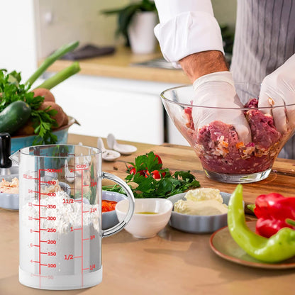 Glass Measuring Cup, 1 1/4-Cup/300 ML Liquid Measuring Cups, Measuring Cup With Handle and V-Shaped Spout, Glass Beaker with Three Scales (OZ, Cup, ML), Dishwasher/Freezer/Microwave Safe