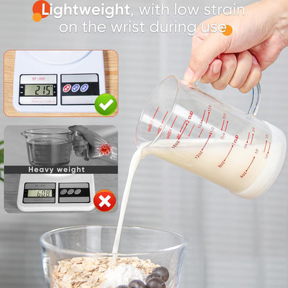 Glass Measuring Cup, 1 1/4-Cup/300 ML Liquid Measuring Cups, Measuring Cup With Handle and V-Shaped Spout, Glass Beaker with Three Scales (OZ, Cup, ML), Dishwasher/Freezer/Microwave Safe