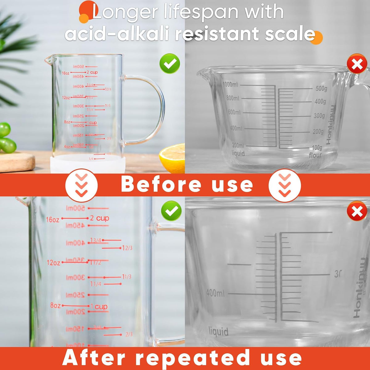 Glass Measuring Cup, 1 1/4-Cup/300 ML Liquid Measuring Cups, Measuring Cup With Handle and V-Shaped Spout, Glass Beaker with Three Scales (OZ, Cup, ML), Dishwasher/Freezer/Microwave Safe