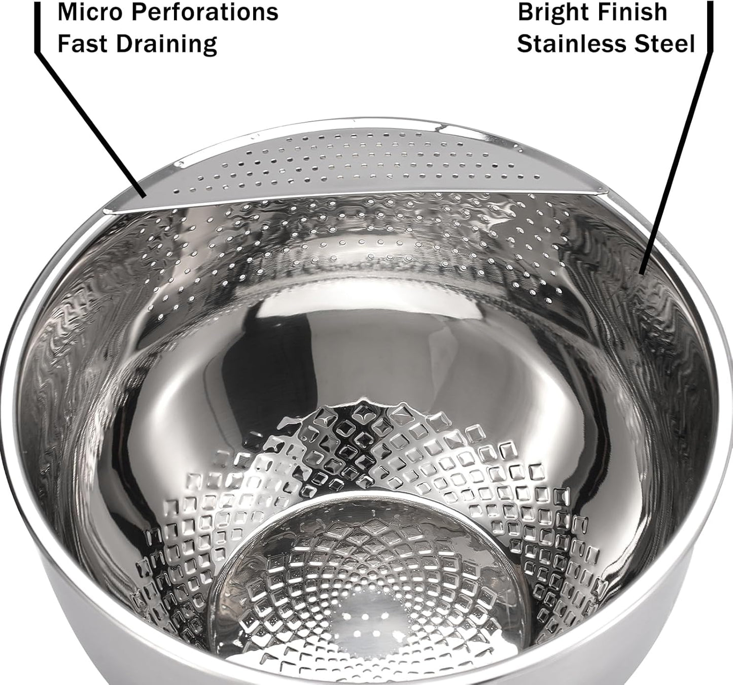 Rice Washing Bowl with Strainer Stainless Steel Quinoa Washer Bowl | Side Drainers Colander for Cleaning Fruits, Vegetables, and Beans - Versatile Kitchen Tool