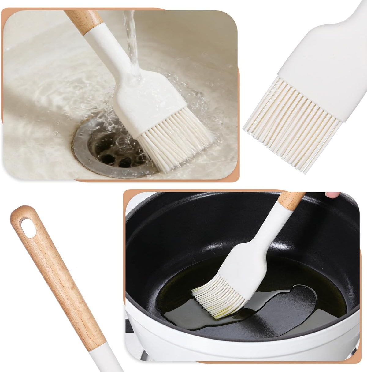 Silicone Basting Pastry Brushes, 2 Pcs Heat Resistant Pastry Brush with Wooden Handle, Oil Brush Food Cooking Brushes Kitchen Utensils for BBQ, Butter, Sauce, Marinade, Baking, Grill Dishwasher Safe