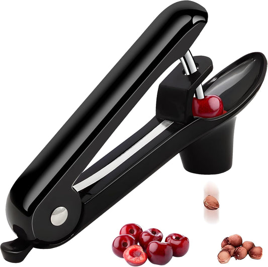 Cherry Pitter, Cherry Pit Remover Tool Cherries Corer Pitter for Cherry Jam | Olive Seed remover stones with lock design, Durable Cherries seed Corer with Hand-held Push (Black)