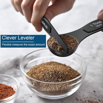 21 Piece Black Measuring Cups & Spoons, Includes 7 Stainless Steel Measuring Cups, 8 Double Sided Measuring Spoons, 1 Leveler & 5 Mini Spoons