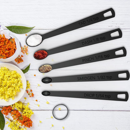 21 Piece Black Measuring Cups & Spoons, Includes 7 Stainless Steel Measuring Cups, 8 Double Sided Measuring Spoons, 1 Leveler & 5 Mini Spoons