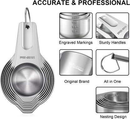 21 Piece Black Measuring Cups & Spoons, Includes 7 Stainless Steel Measuring Cups, 8 Double Sided Measuring Spoons, 1 Leveler & 5 Mini Spoons