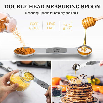 21 Piece Black Measuring Cups & Spoons, Includes 7 Stainless Steel Measuring Cups, 8 Double Sided Measuring Spoons, 1 Leveler & 5 Mini Spoons