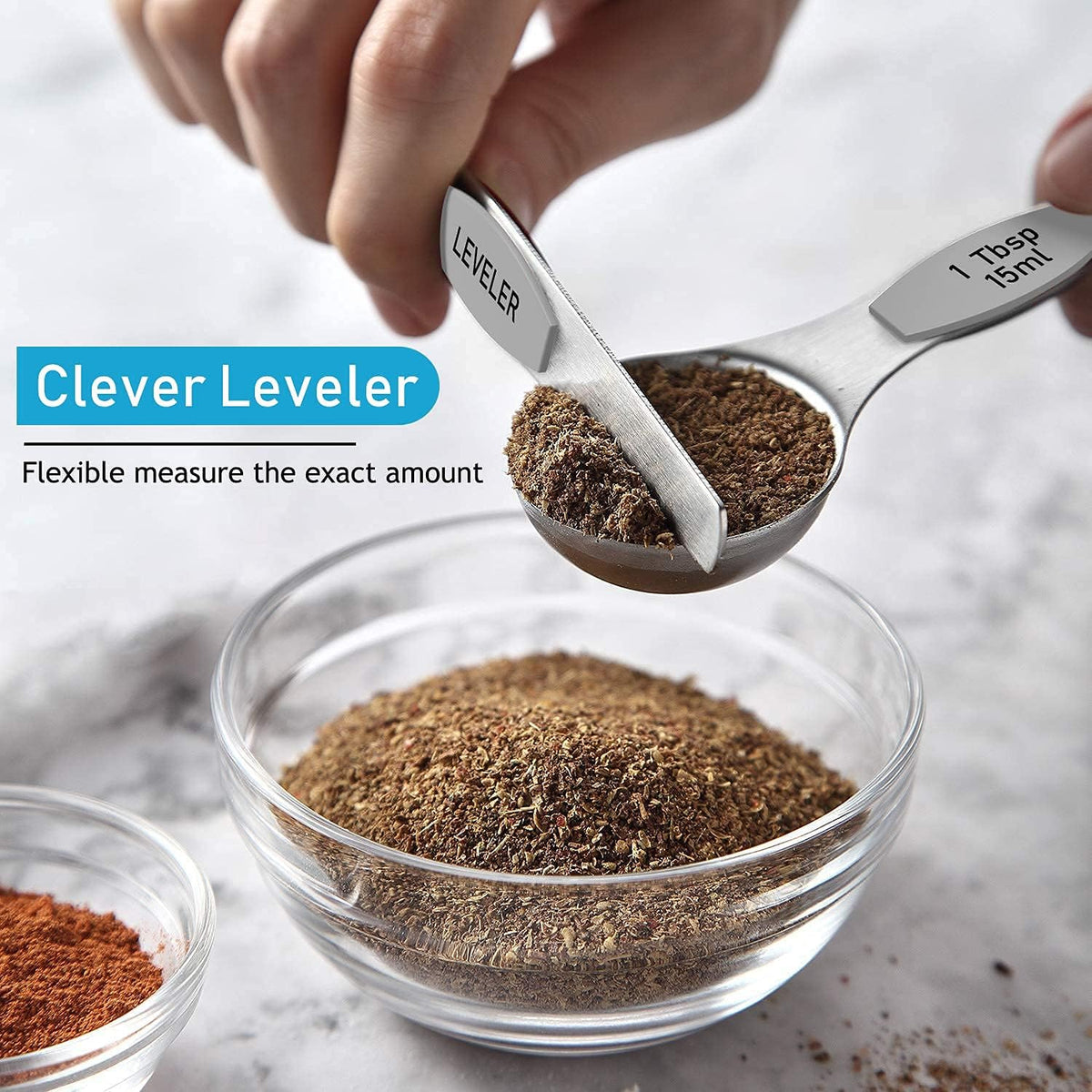 21 Piece Black Measuring Cups & Spoons, Includes 7 Stainless Steel Measuring Cups, 8 Double Sided Measuring Spoons, 1 Leveler & 5 Mini Spoons