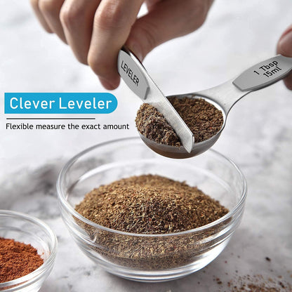 21 Piece Black Measuring Cups & Spoons, Includes 7 Stainless Steel Measuring Cups, 8 Double Sided Measuring Spoons, 1 Leveler & 5 Mini Spoons