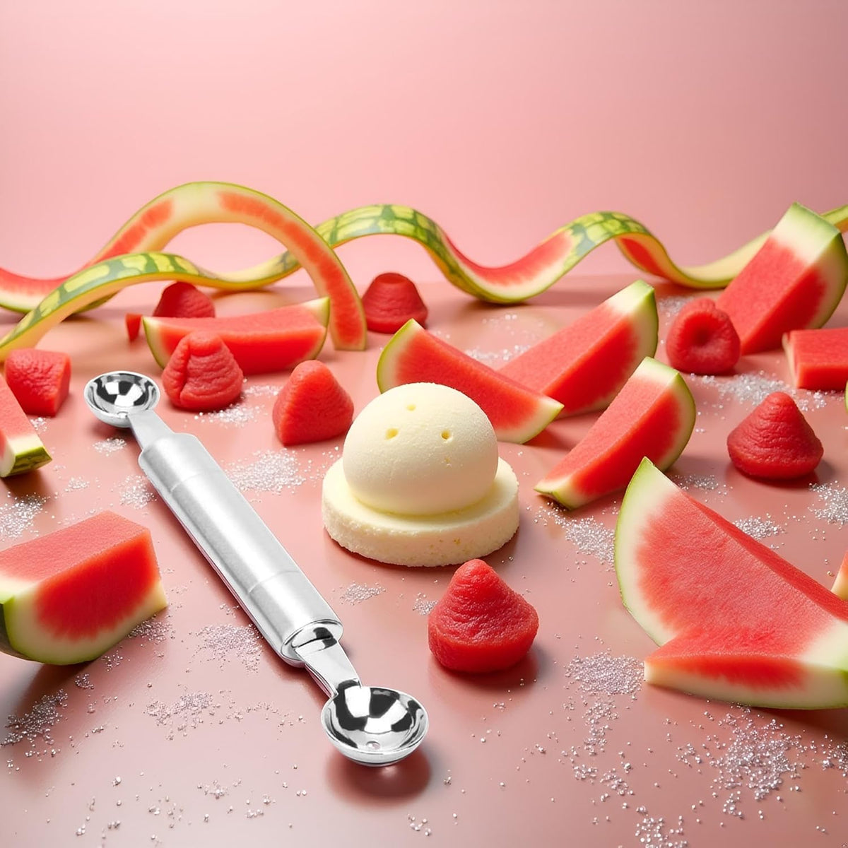 Silver Double Ended Headed Fruit Icecream Ball Spoon Melon Baller Parisienne Scoop Smooth Round Melon Balls Melon Scoop for Watermelon/Ice 30mm Melon Ballers