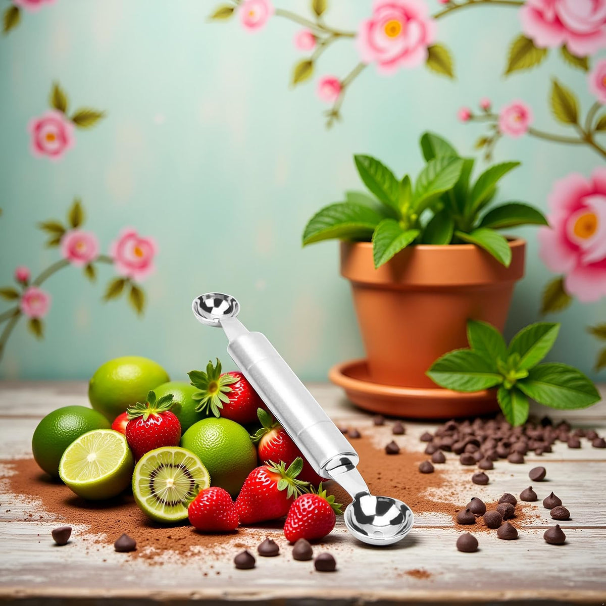 Silver Double Ended Headed Fruit Icecream Ball Spoon Melon Baller Parisienne Scoop Smooth Round Melon Balls Melon Scoop for Watermelon/Ice 30mm Melon Ballers