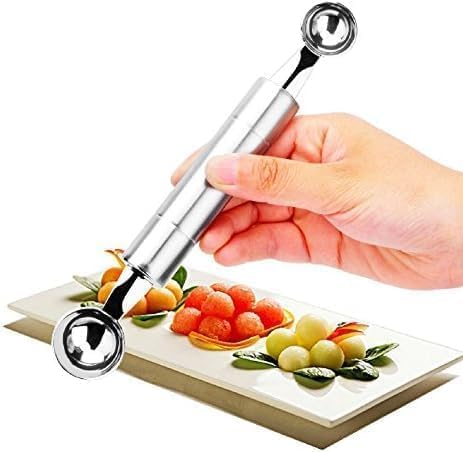 Silver Double Ended Headed Fruit Icecream Ball Spoon Melon Baller Parisienne Scoop Smooth Round Melon Balls Melon Scoop for Watermelon/Ice 30mm Melon Ballers