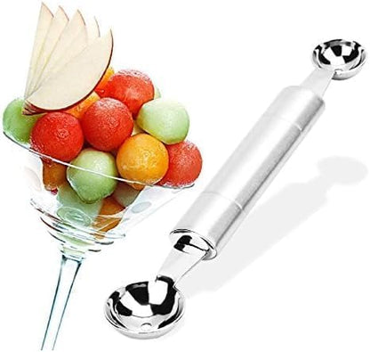 Silver Double Ended Headed Fruit Icecream Ball Spoon Melon Baller Parisienne Scoop Smooth Round Melon Balls Melon Scoop for Watermelon/Ice 30mm Melon Ballers