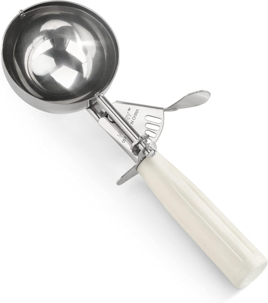 34745 Commercial-Grade Thumb Press Food Disher/Ice Cream Scoop, 18/8 Stainless Steel, 4.67 oz, Size 6, White