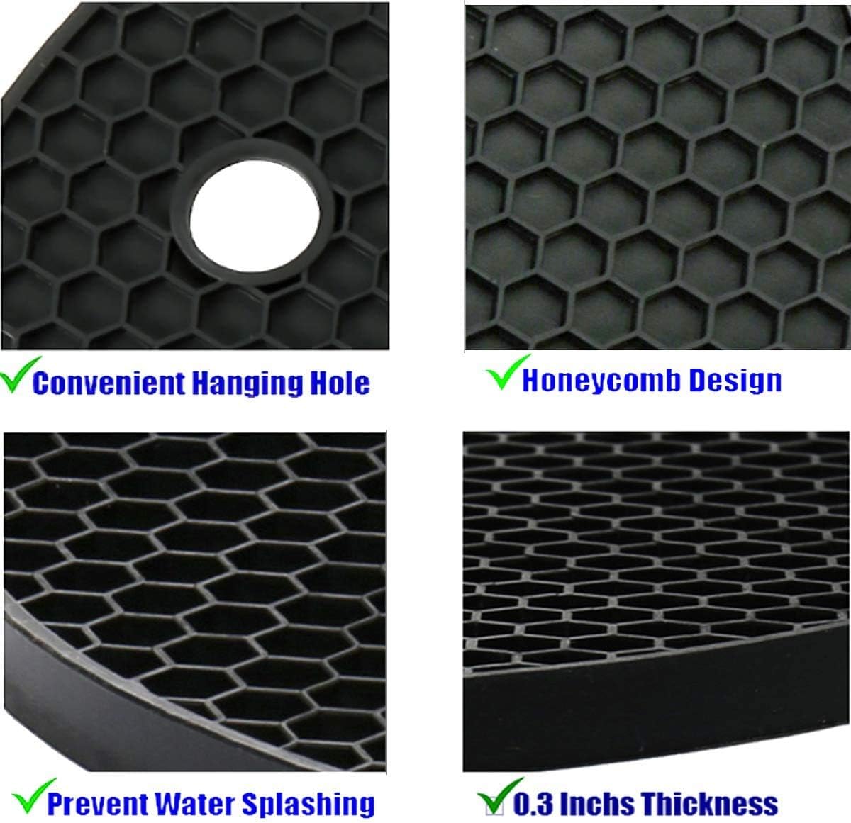 5 Pack Extra Thick Silicone Trivets Heat Resistant Pot Holder and Oven Mitts,Trivets for Hot Dishes,Nonslip Insulation Honeycomb Rubber Hot Pads for Countertop,Multi-Purpose & Flexible Mats,BK