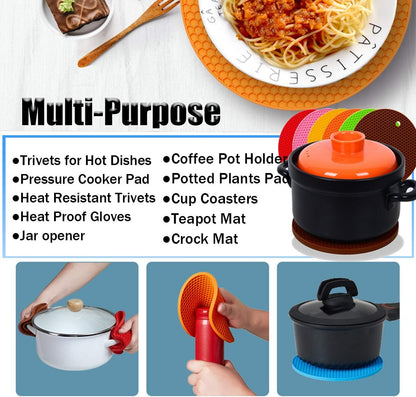 5 Pack Extra Thick Silicone Trivets Heat Resistant Pot Holder and Oven Mitts,Trivets for Hot Dishes,Nonslip Insulation Honeycomb Rubber Hot Pads for Countertop,Multi-Purpose & Flexible Mats,BK